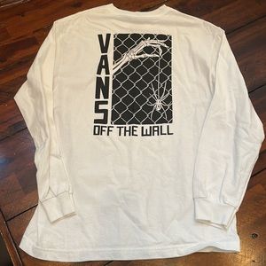 Vans Off The Wall white long sleeve tee with skeleton holding a spider